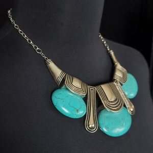 Large turquoise and silver tone chunky necklace